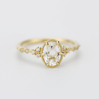 White topaz engagement ring, oval diamond engagement ring, 6 prong oval ring, classy engagement ring