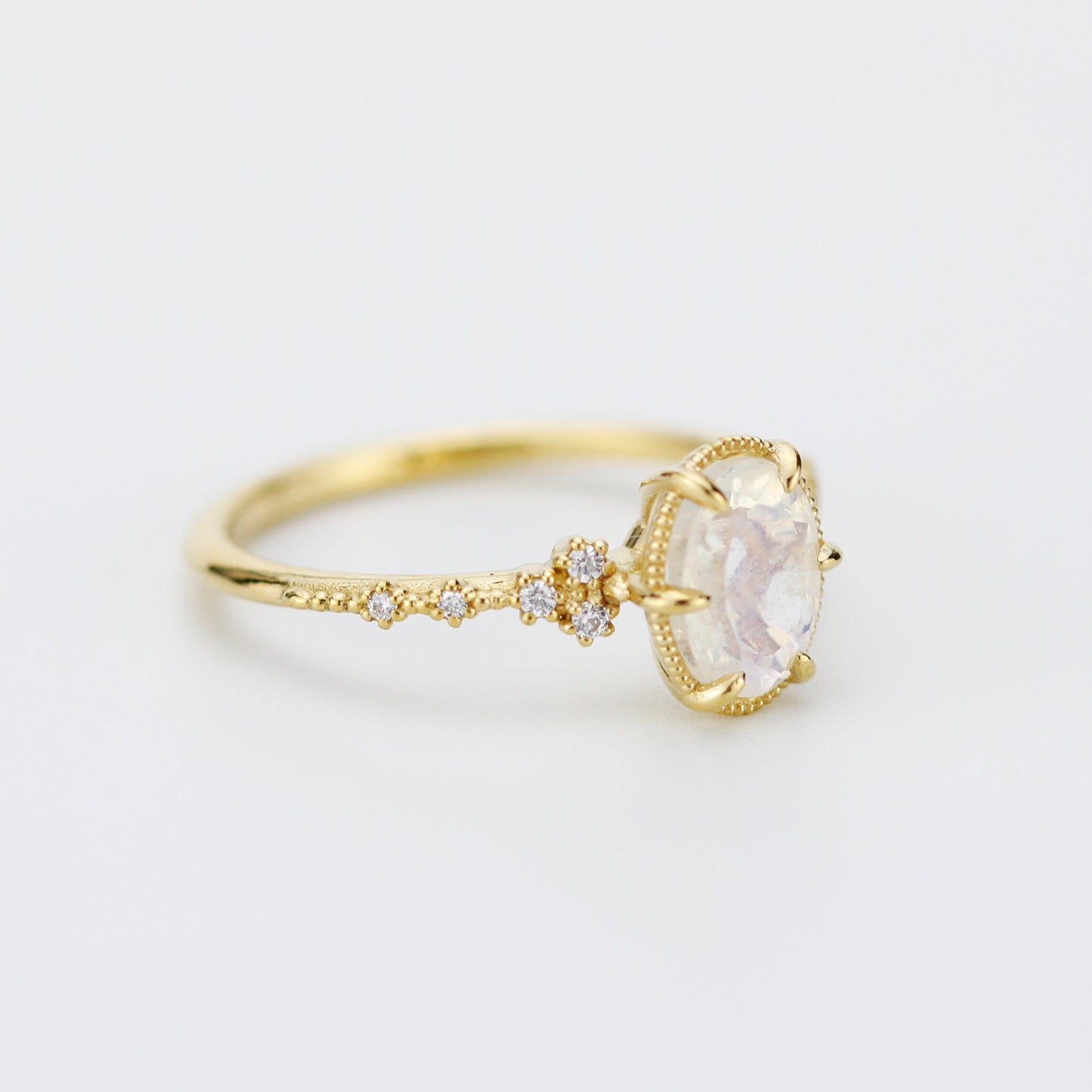 Oval moonstone and diamond engagement ring, 18k simple gold ring, unique unique moonstone ring