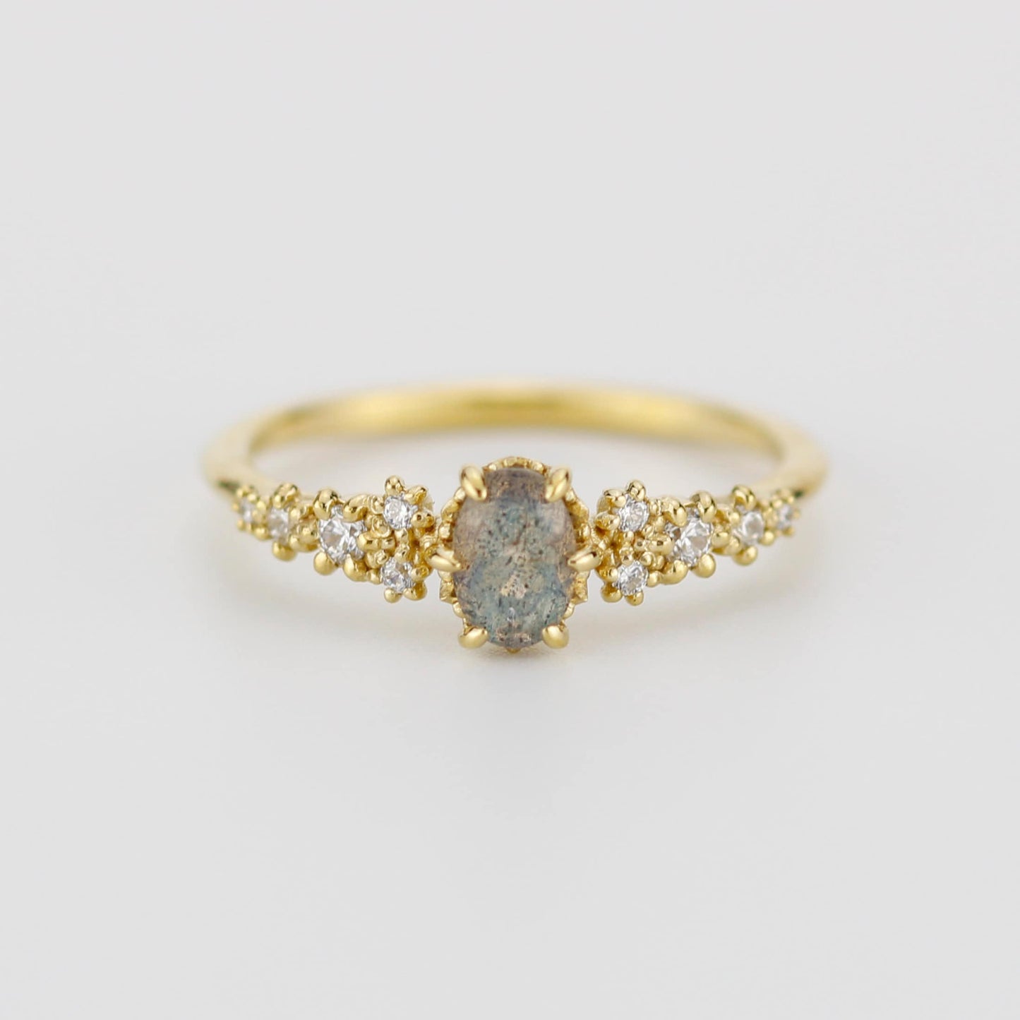 Oval Labradorite and Diamond engagement ring, Gold ring Labradorite, 18k gold ring, simple diamond ring