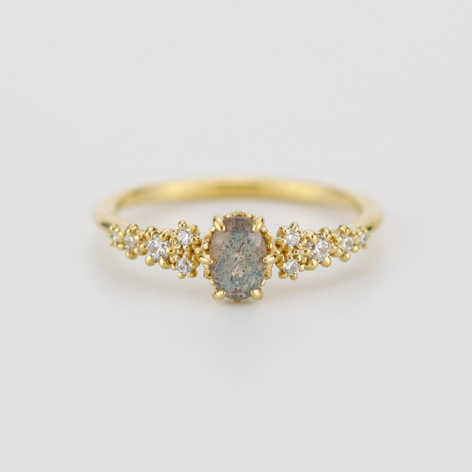 Oval Labradorite and Diamond engagement ring, Gold ring Labradorite, 18k gold ring, simple diamond ring