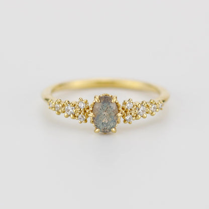 Oval Labradorite and Diamond engagement ring, Gold ring Labradorite, 18k gold ring, simple diamond ring