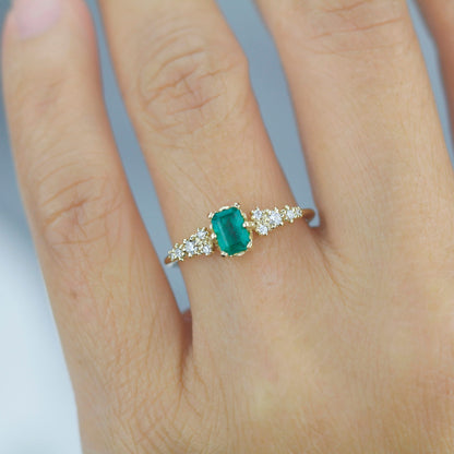 Emerald cut emerald engagement ring, emerald cut engagement ring yellow gold and diamond, emerald rings for women