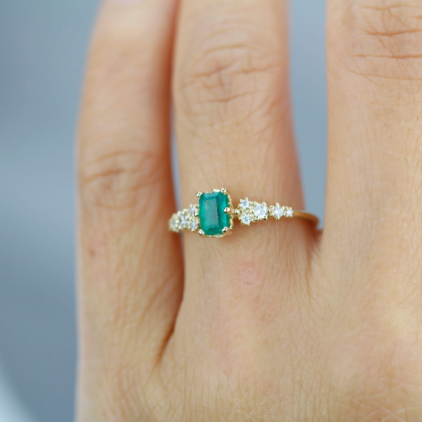 Emerald cut emerald engagement ring, emerald cut engagement ring yellow gold and diamond, emerald rings for women