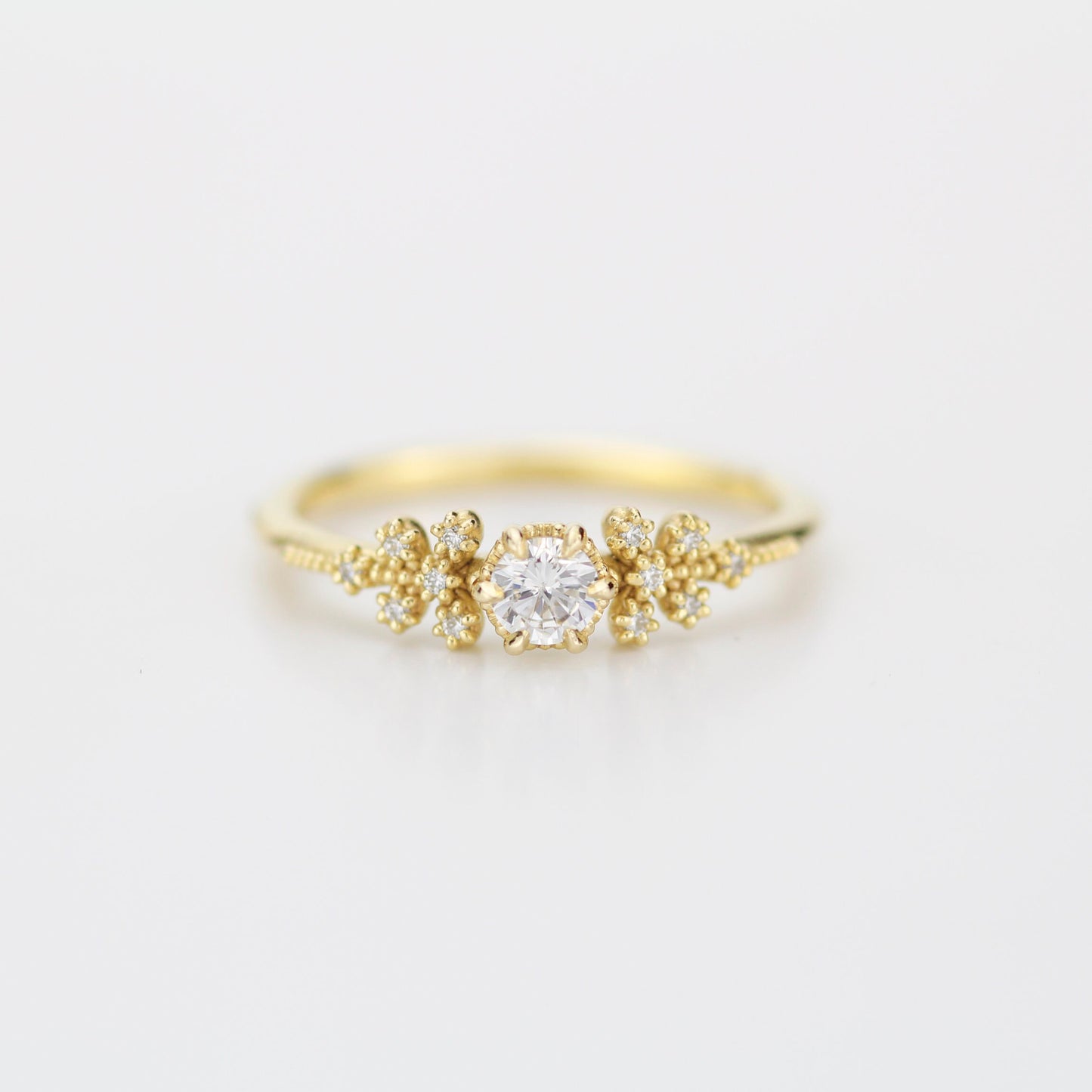 Unique diamond engagement ring, handmade diamond ring, antique style ring, simple diamond ring, cluster diamond ring