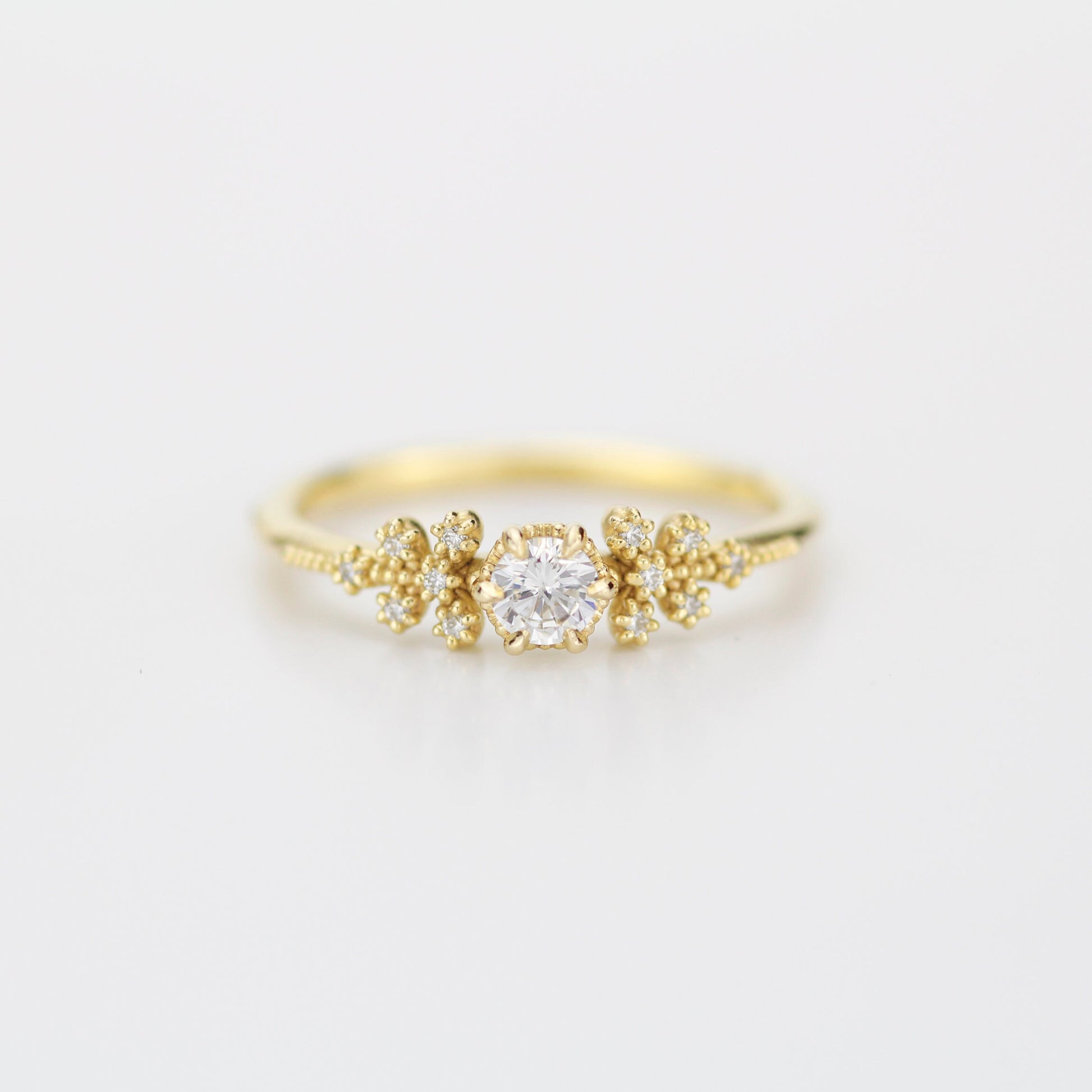 Unique diamond engagement ring, handmade diamond ring, antique style ring, simple diamond ring, cluster diamond ring