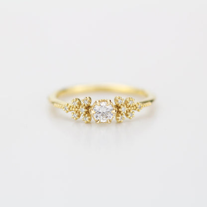Unique diamond engagement ring, handmade diamond ring, antique style ring, simple diamond ring, cluster diamond ring