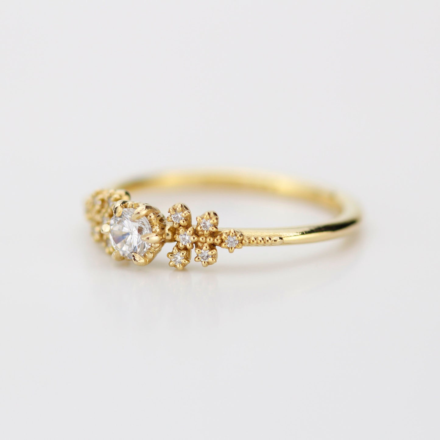 Unique diamond engagement ring, handmade diamond ring, antique style ring, simple diamond ring, cluster diamond ring