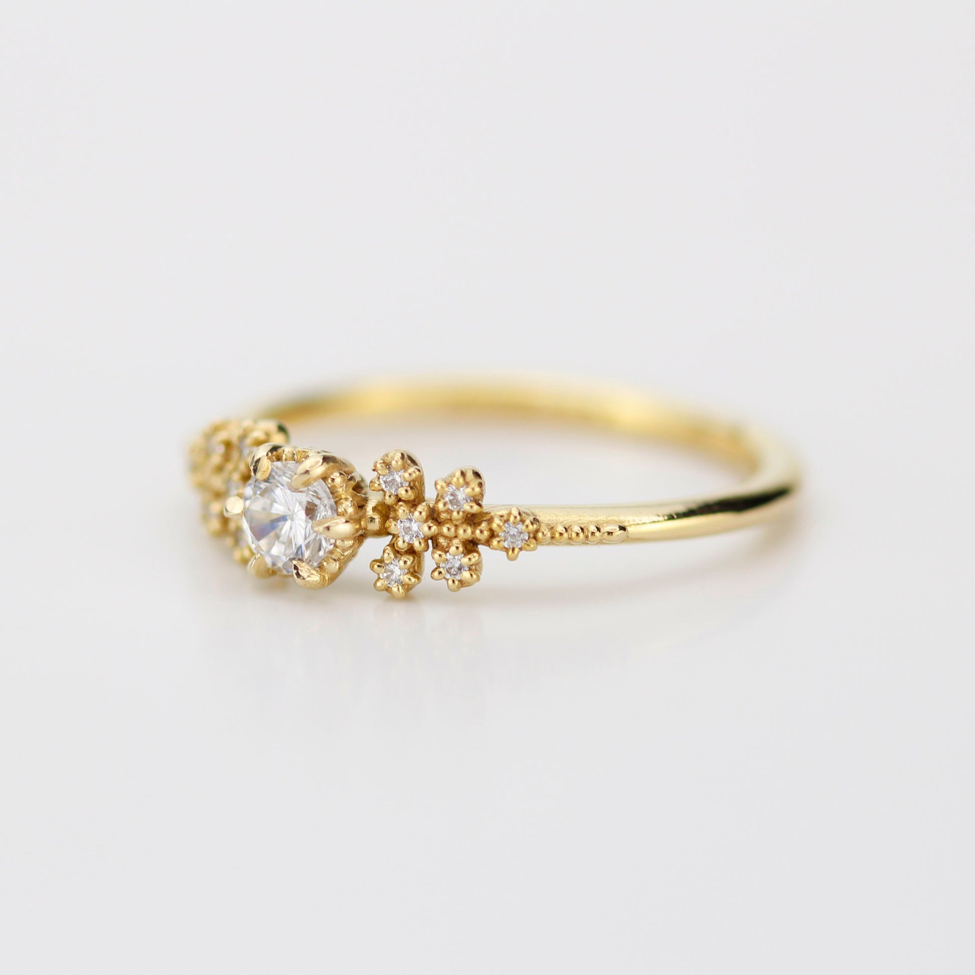 Unique diamond engagement ring, handmade diamond ring, antique style ring, simple diamond ring, cluster diamond ring