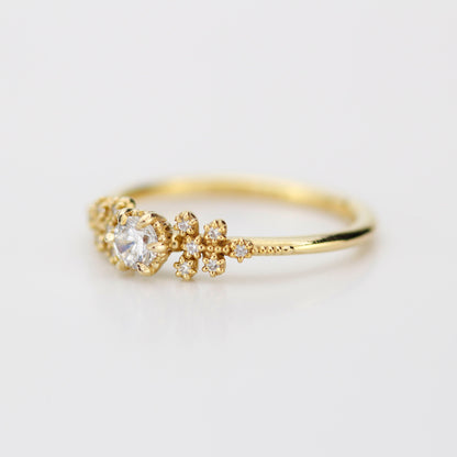 Unique diamond engagement ring, handmade diamond ring, antique style ring, simple diamond ring, cluster diamond ring