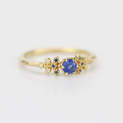 Diamond leaf ring, vintage style diamond engagement ring, topaz and diamond ring