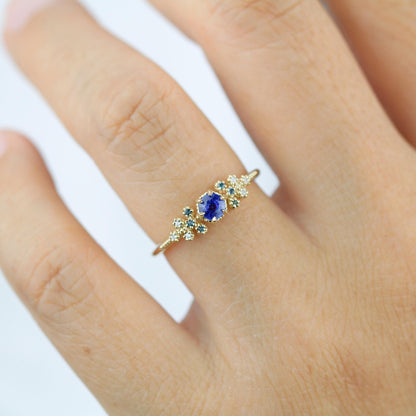Diamond leaf ring, vintage style diamond engagement ring, topaz and diamond ring