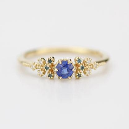 diamond leaf ring, vintage style diamond engagement ring, topaz and diamond ring