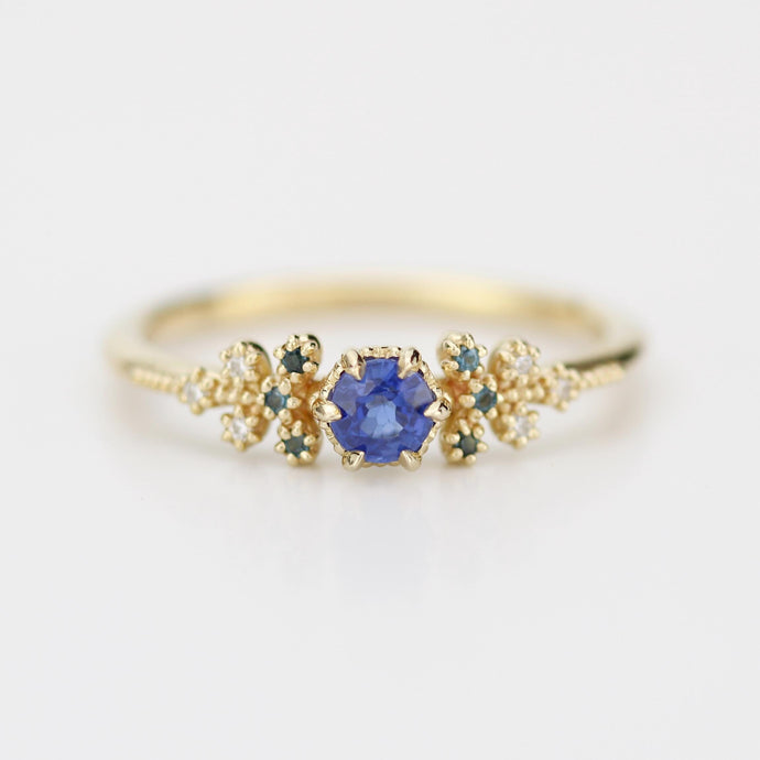 diamond leaf ring, vintage style diamond engagement ring, topaz and diamond ring