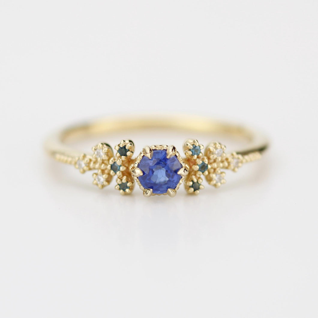 diamond leaf ring, vintage style diamond engagement ring, topaz and diamond ring
