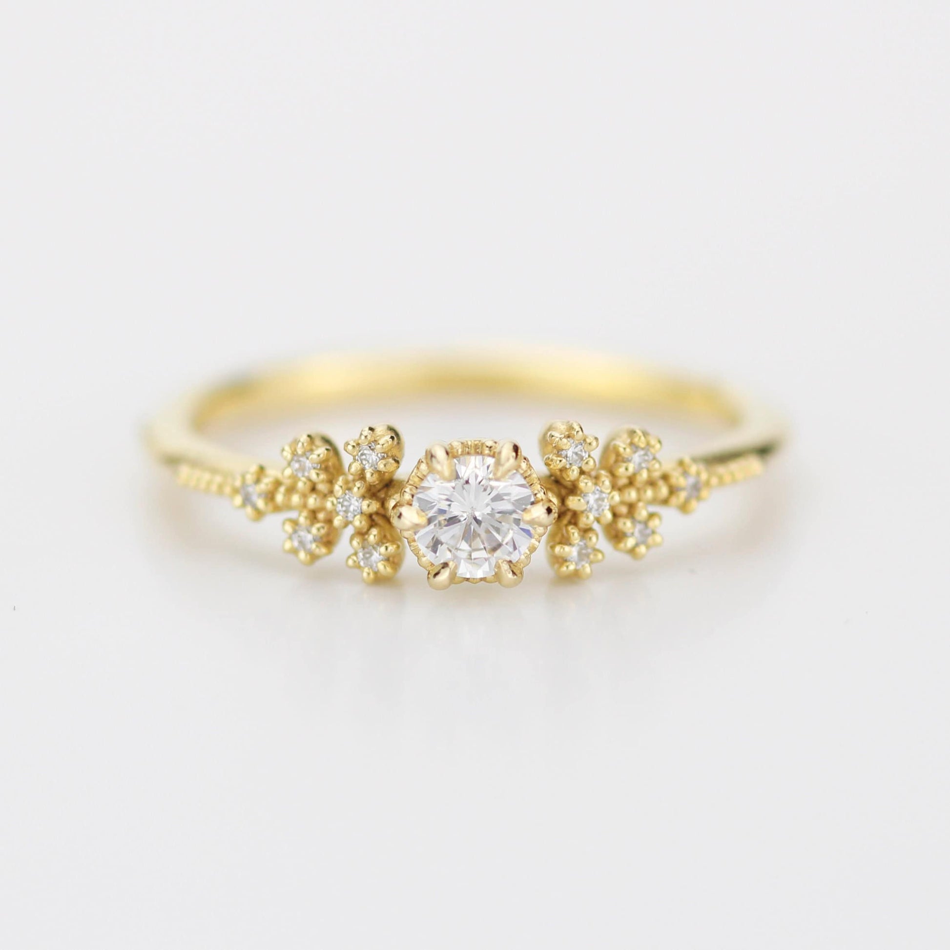 Unique diamond engagement ring, handmade diamond ring, antique style ring, simple diamond ring, cluster diamond ring