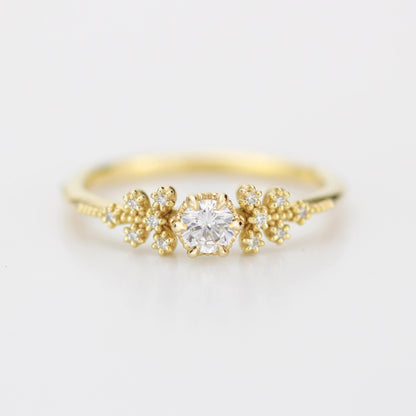 Unique diamond engagement ring, handmade diamond ring, antique style ring, simple diamond ring, cluster diamond ring