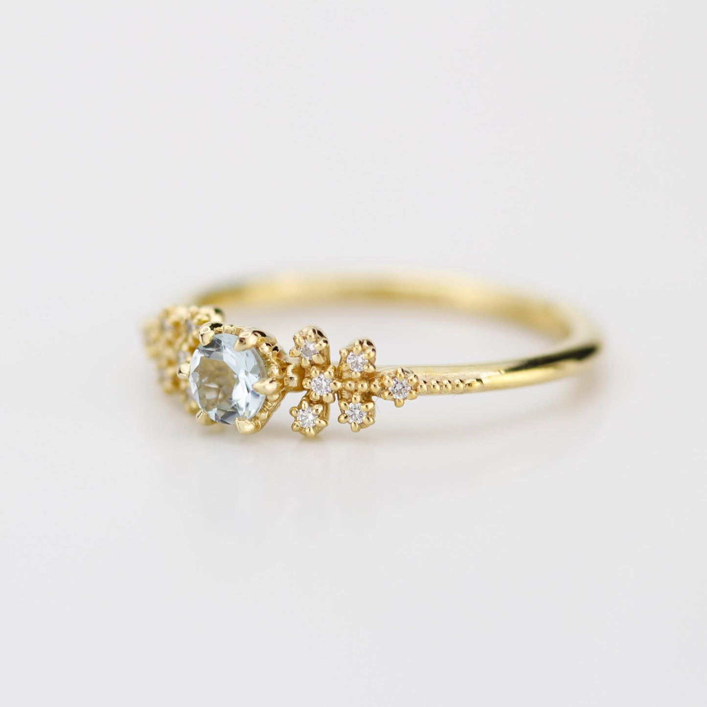 Round aquamarine and diamond ring, vintage style aquamarine ring, round engagement ring