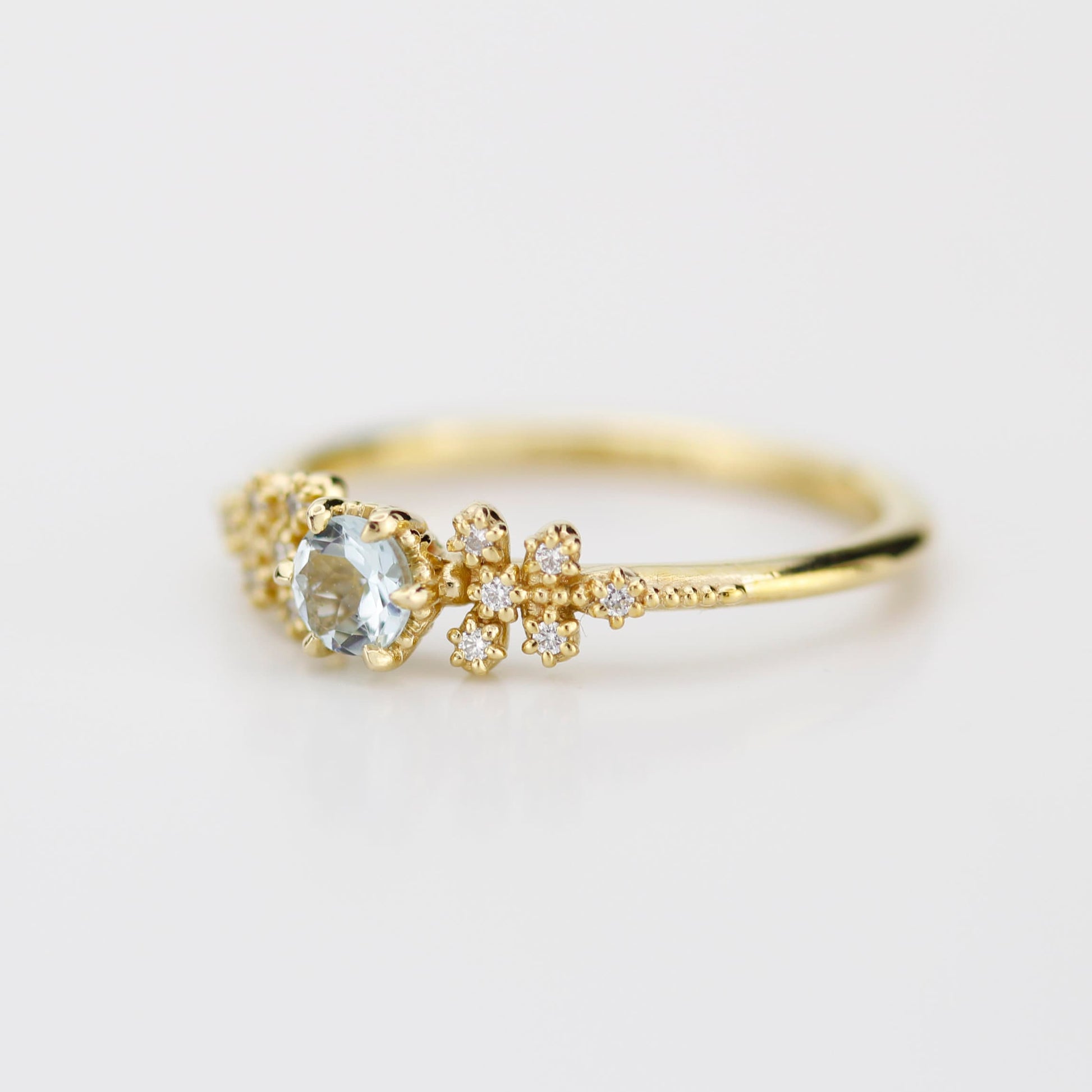 Round aquamarine and diamond ring, vintage style aquamarine ring, round engagement ring