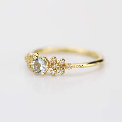 Round aquamarine and diamond ring, vintage style aquamarine ring, round engagement ring