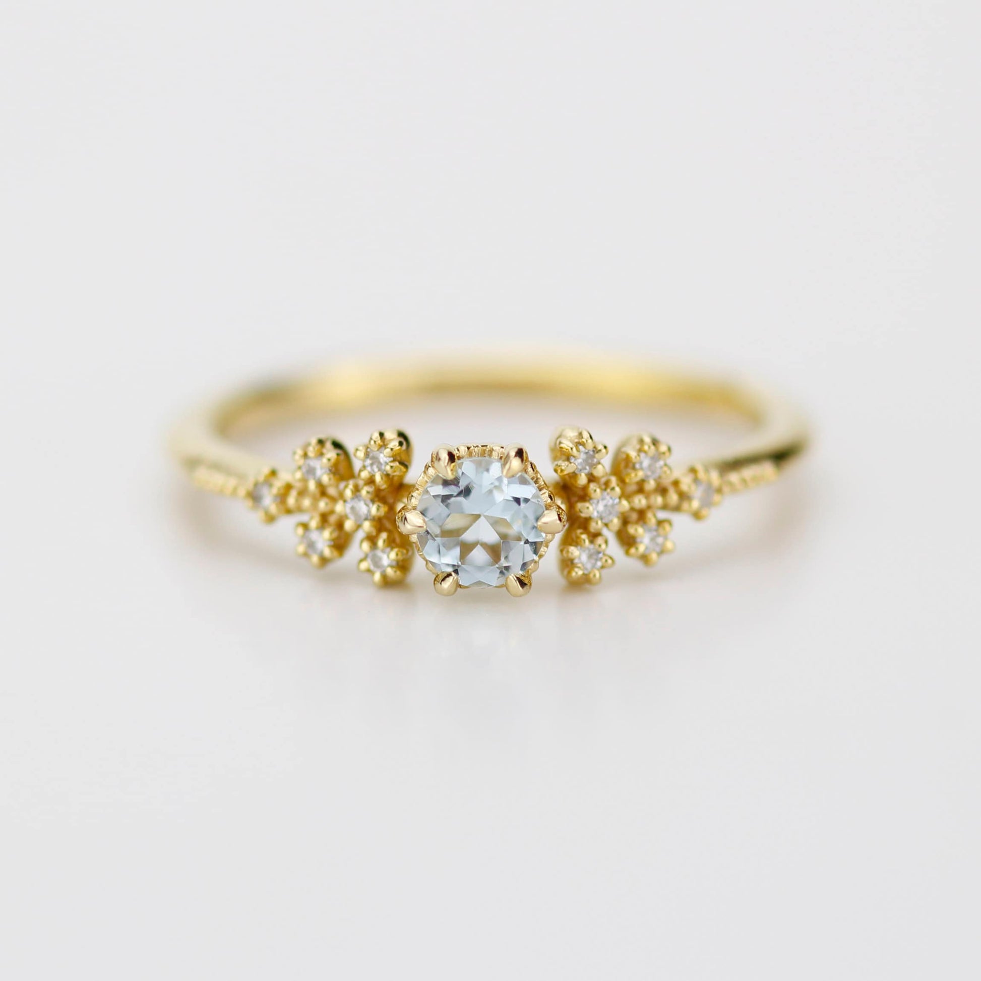 Round aquamarine and diamond ring, vintage style aquamarine ring, round engagement ring