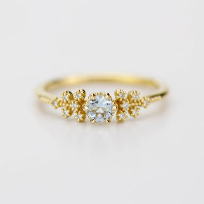 Round aquamarine and diamond ring, vintage style aquamarine ring, round engagement ring