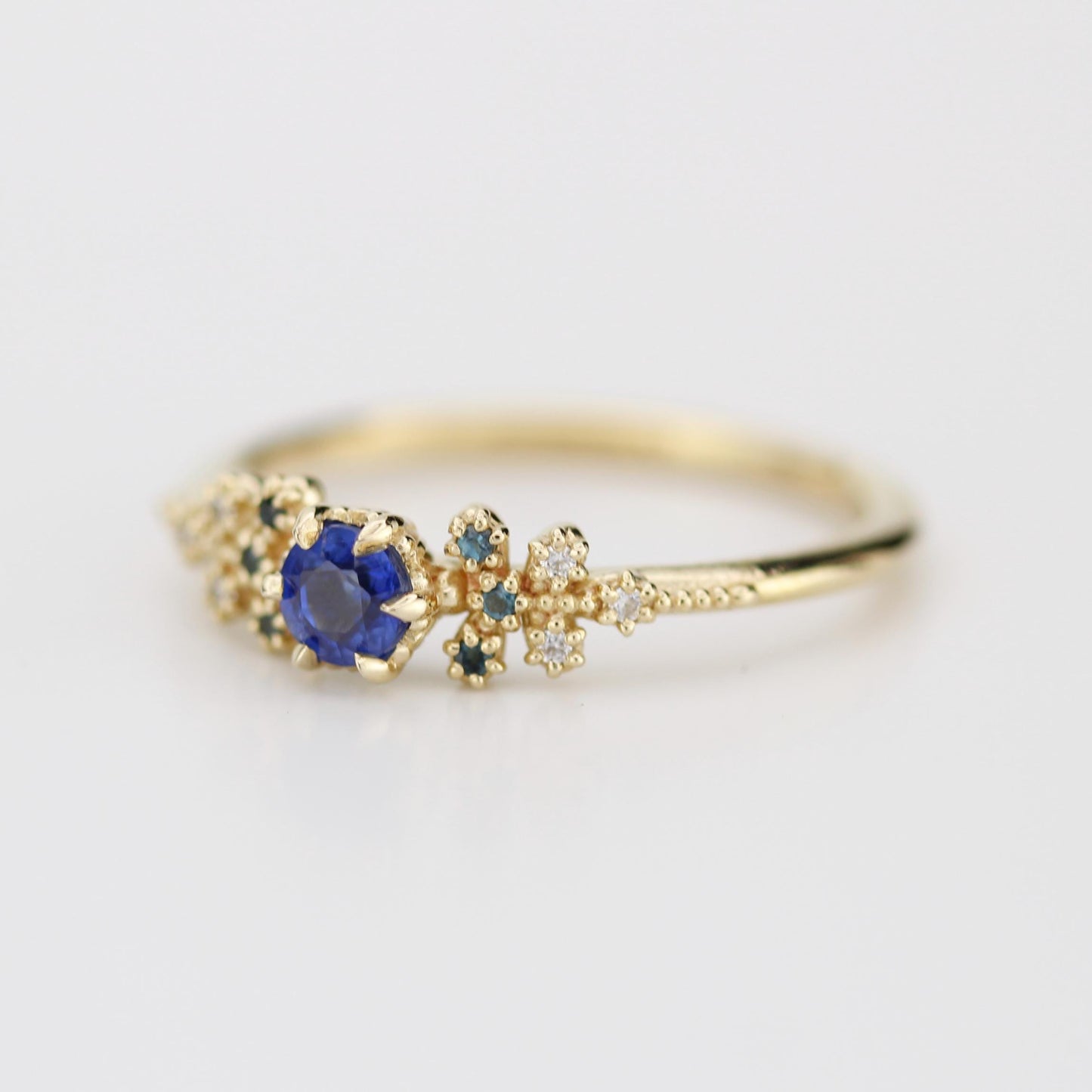 Diamond leaf ring, vintage style diamond engagement ring, topaz and diamond ring