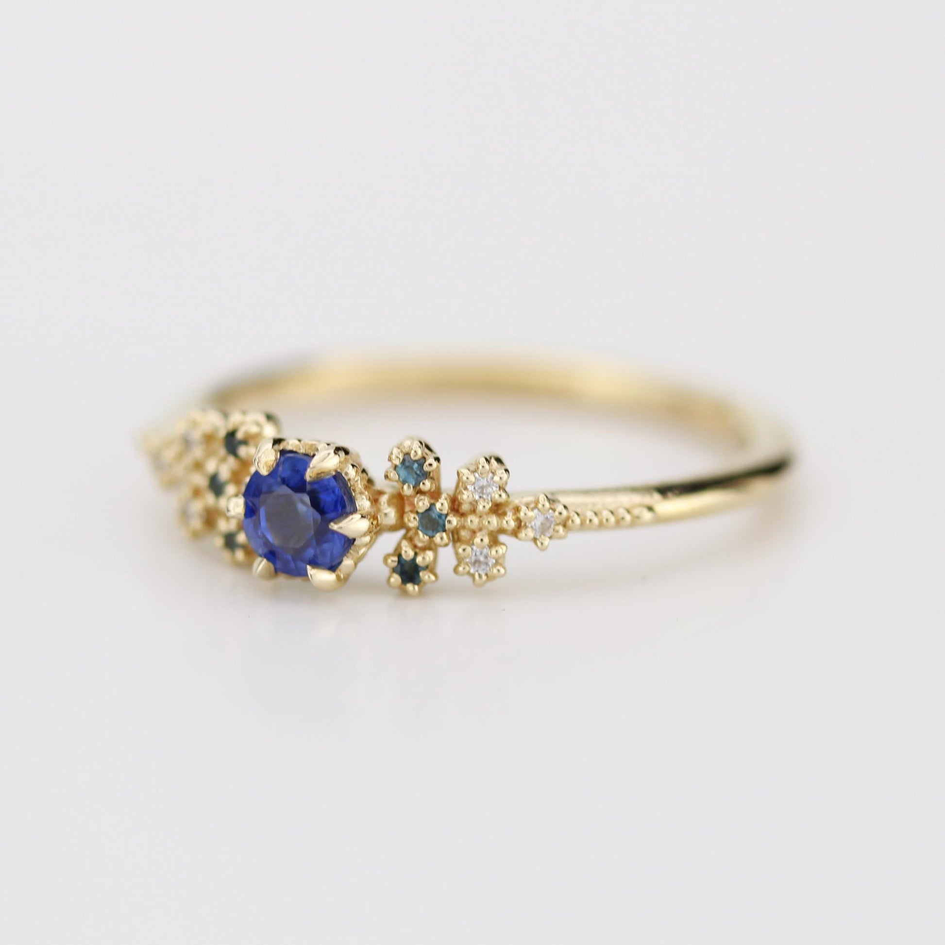 Diamond leaf ring, vintage style diamond engagement ring, topaz and diamond ring