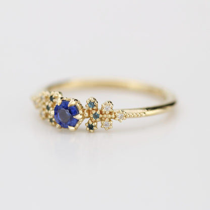 Diamond leaf ring, vintage style diamond engagement ring, topaz and diamond ring