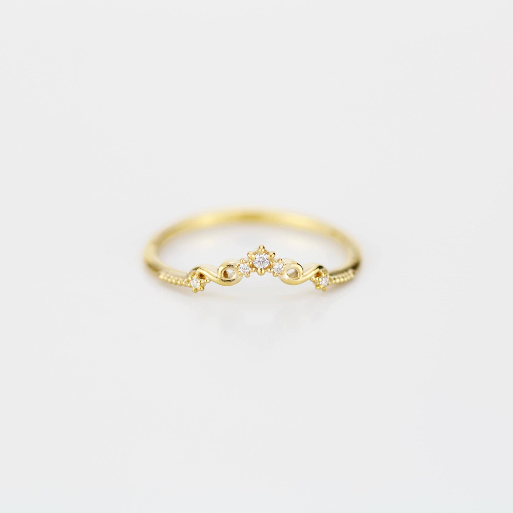 Curved 18k Gold Art Deco Wedding Band with Natural Diamonds, Intricate Filigree Scrolls, Perfect Pair with Oval Engagement Ring