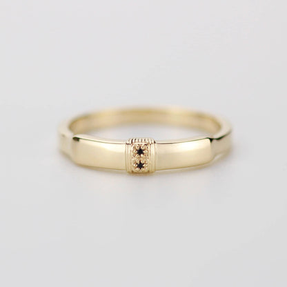 18K Solid Gold Men's Engagement Ring with Two Black Diamonds | Bold Micro Line Design for Modern, Elegant Style