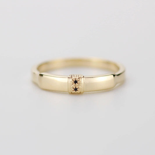 18K Solid Gold Men's Engagement Ring with Two Black Diamonds | Bold Micro Line Design for Modern, Elegant Style