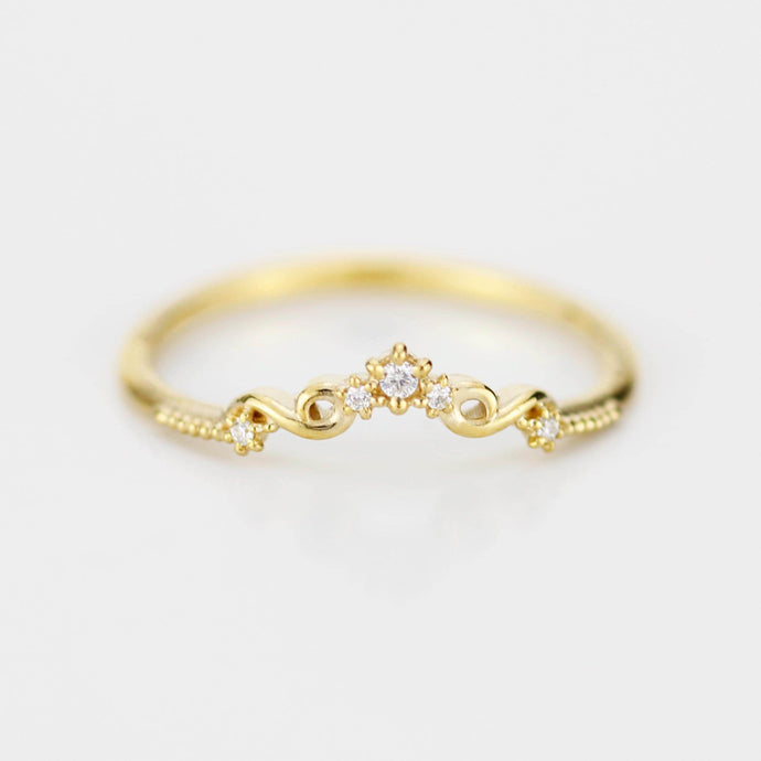 Curved 18k Gold Art Deco Wedding Band with Natural Diamonds, Intricate Filigree Scrolls, Perfect Pair with Oval Engagement Ring