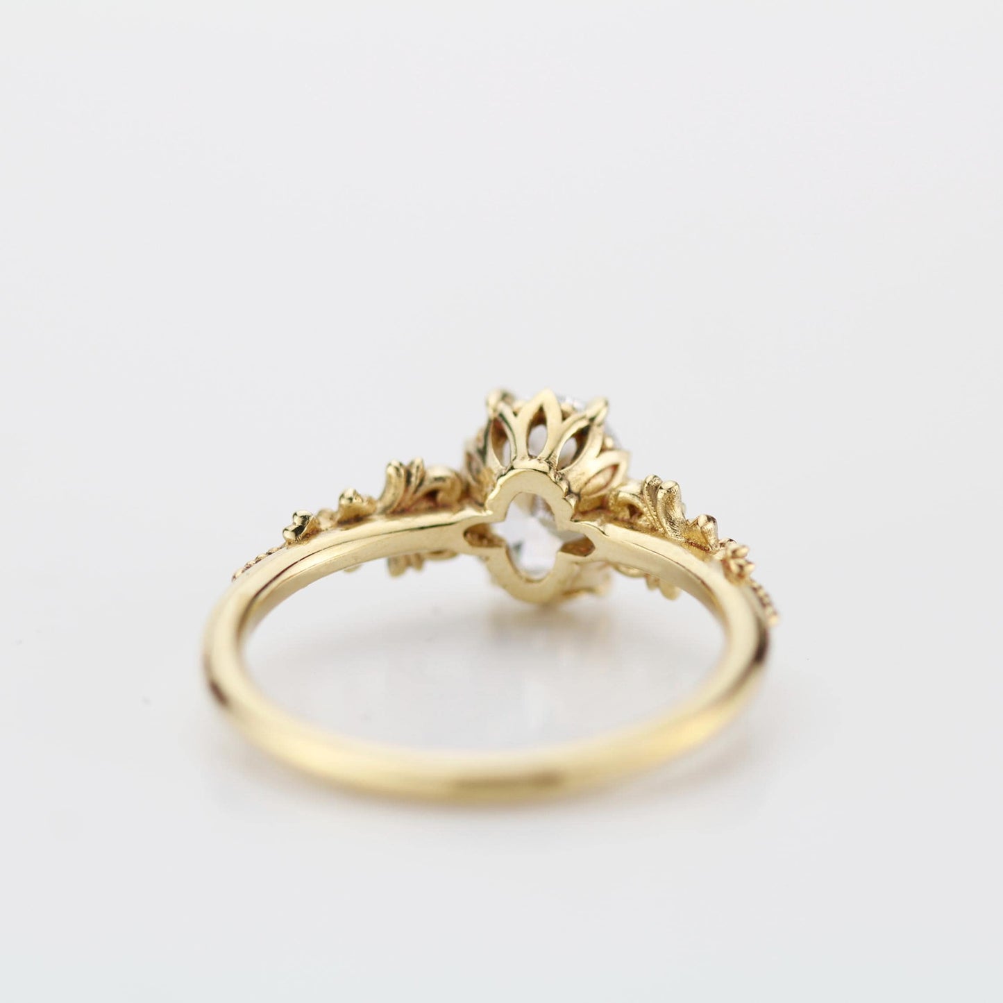 Baroque Oval Real Moissanite Ring with Diamond Accents Vintage Engagement Ring