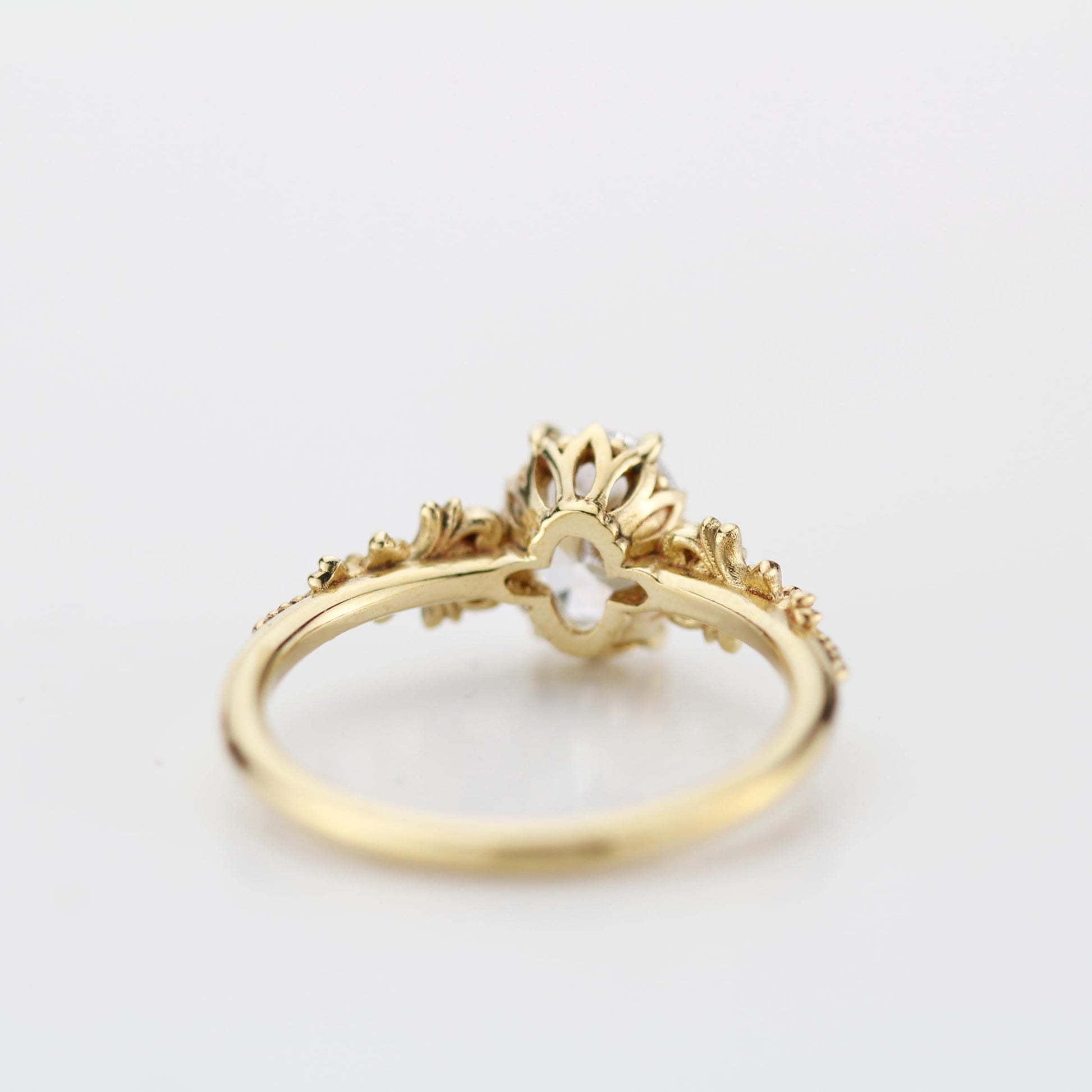 Baroque Oval Real Moissanite Ring with Diamond Accents Vintage Engagement Ring