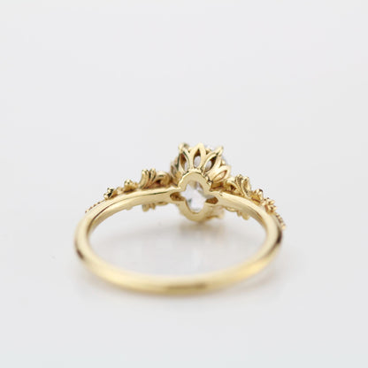 Baroque Oval Real Moissanite Ring with Diamond Accents Vintage Engagement Ring