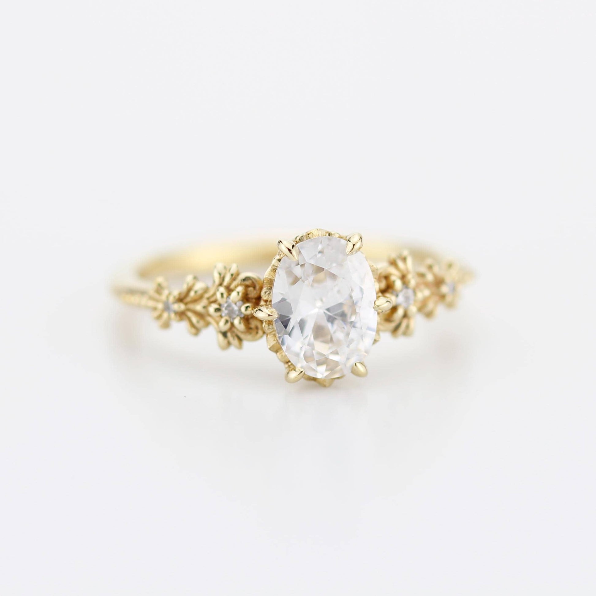 Baroque Oval Real Moissanite Ring with Diamond Accents Vintage Engagement Ring