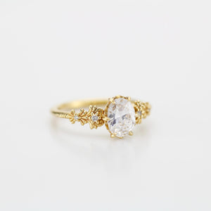 Baroque Oval Real Moissanite Ring with Diamond Accents Vintage Engagement Ring