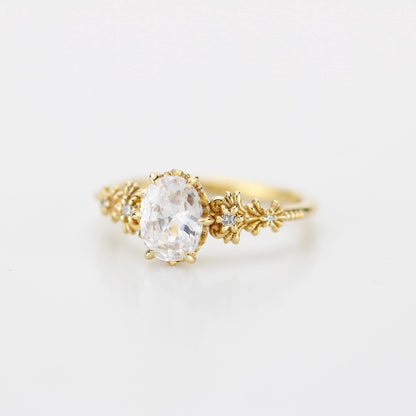 Baroque Oval Real Moissanite Ring with Diamond Accents Vintage Engagement Ring