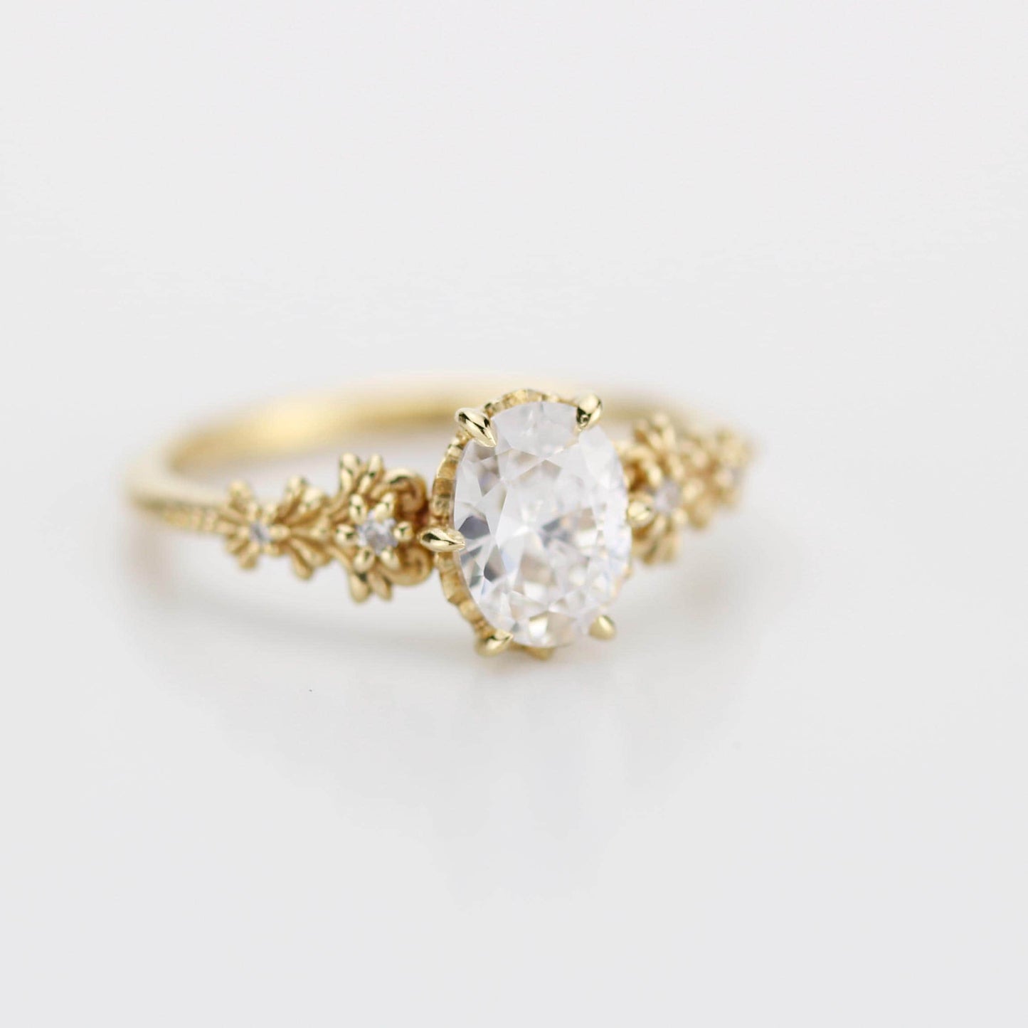 Baroque Oval Real Moissanite Ring with Diamond Accents Vintage Engagement Ring