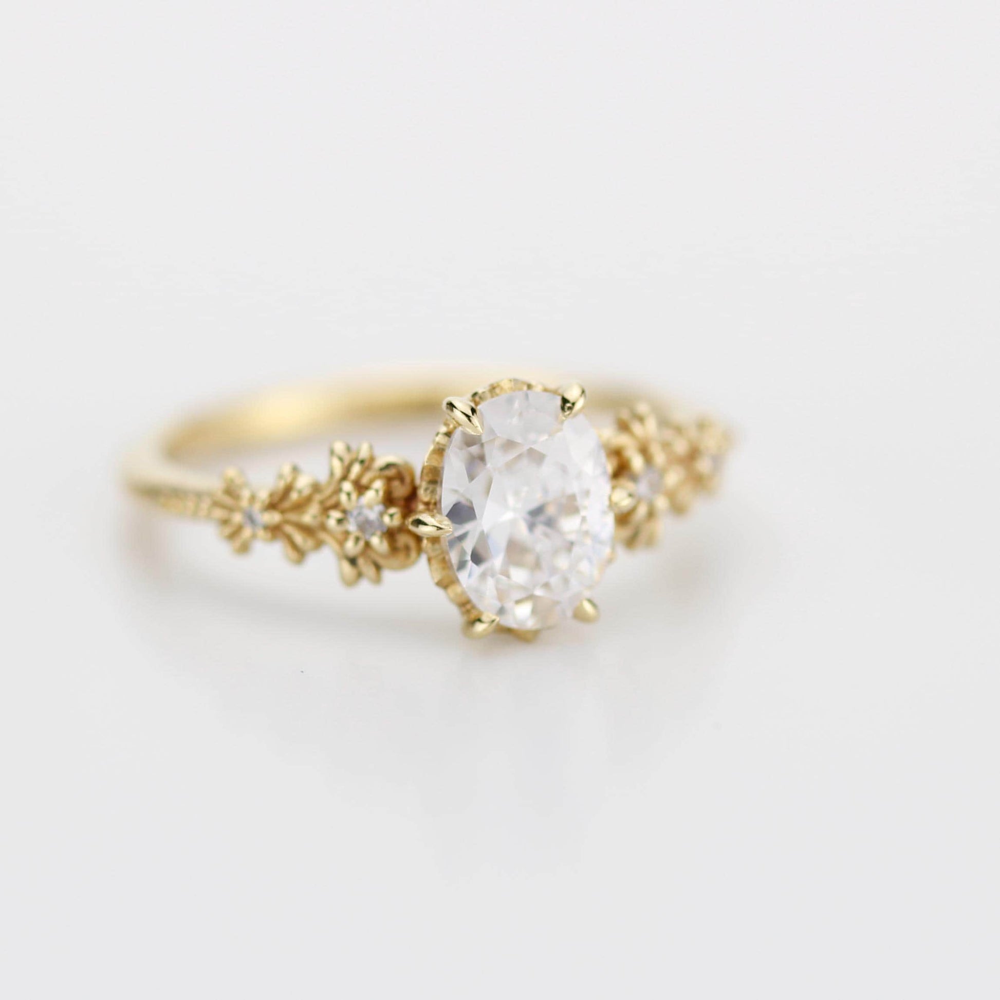 Baroque Oval Real Moissanite Ring with Diamond Accents Vintage Engagement Ring