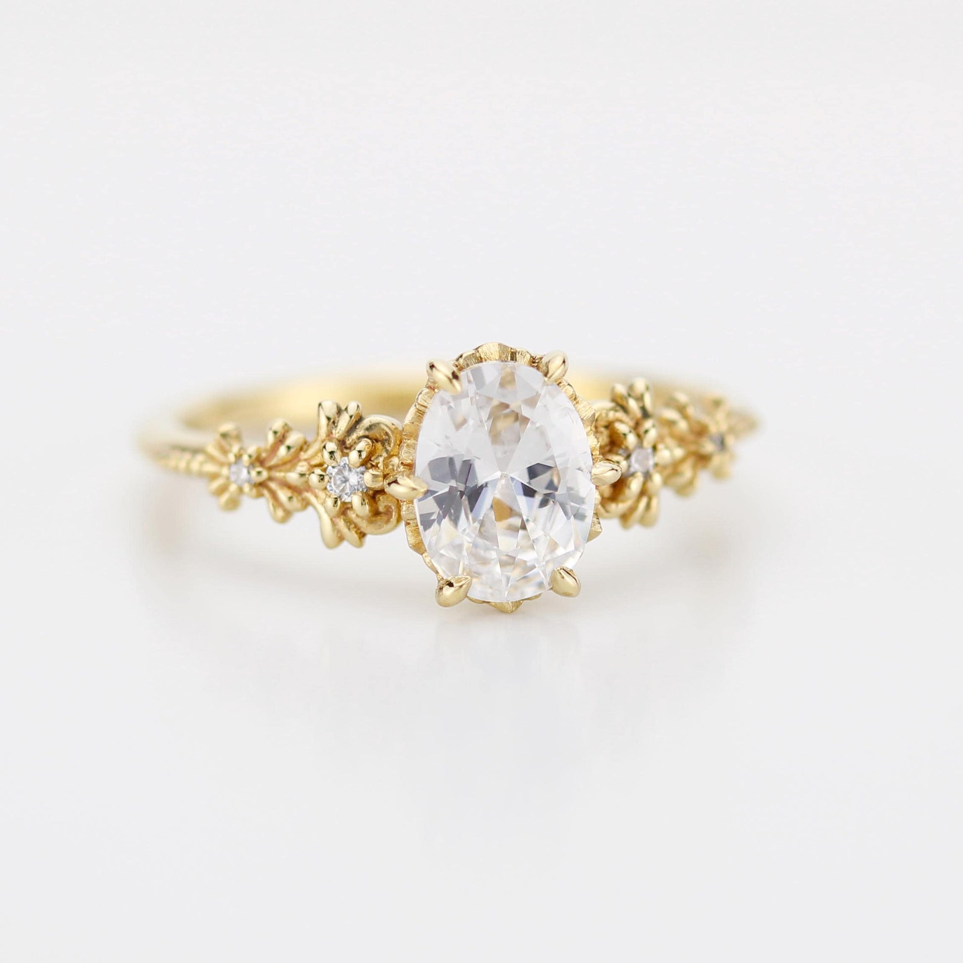 Baroque Oval Real Moissanite Ring with Diamond Accents Vintage Engagement Ring
