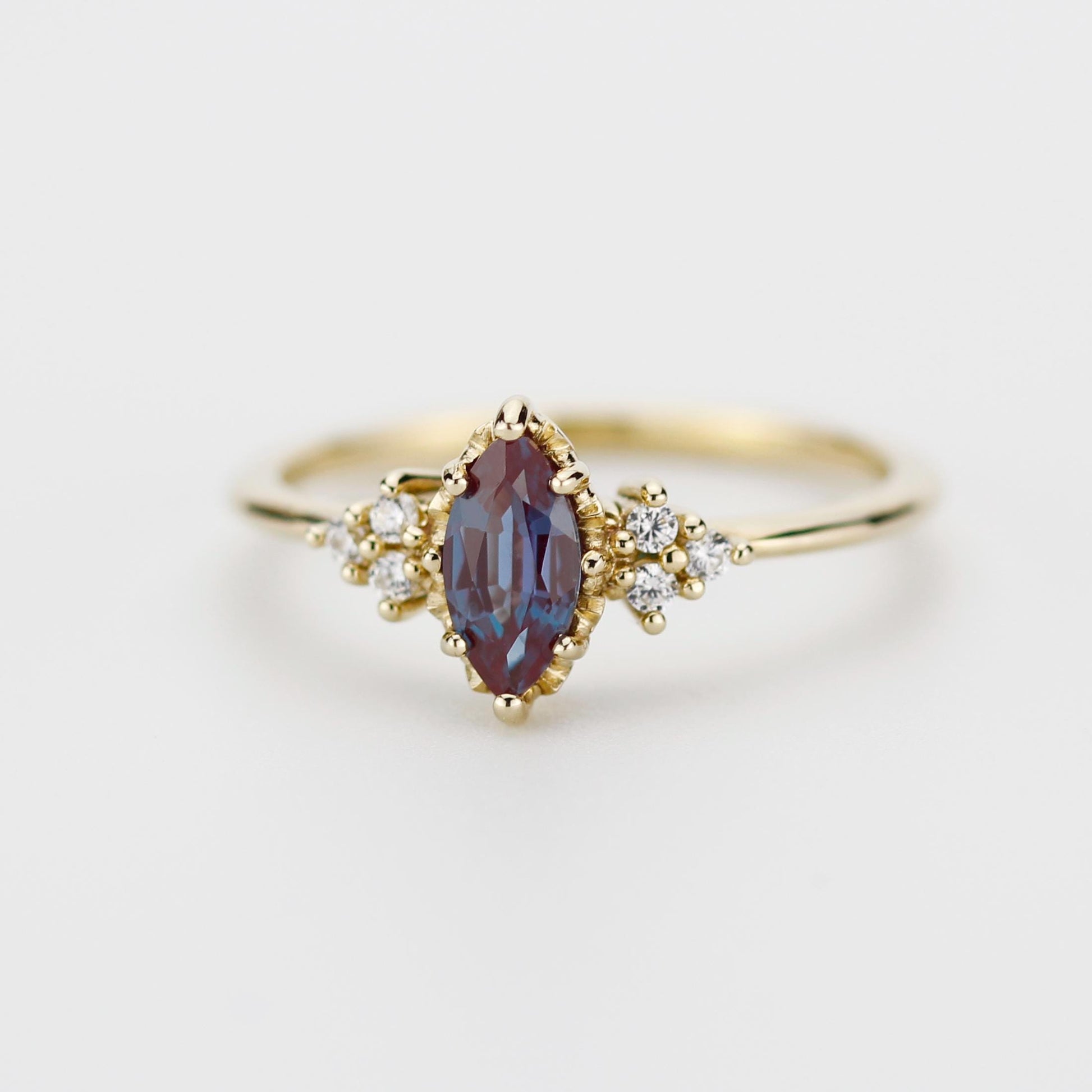 Marquise Lab Alexandrite Alexandrite and Diamond Engagement Ring in 18k Solid Gold