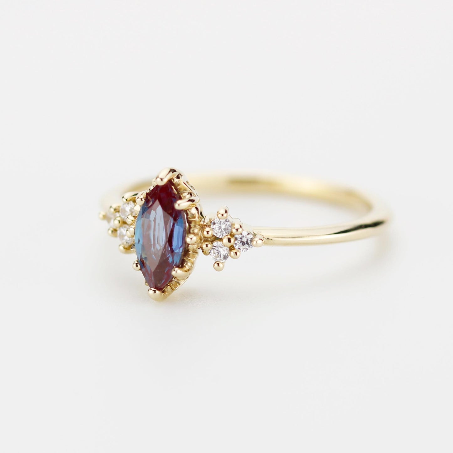 Marquise Lab Alexandrite Alexandrite and Diamond Engagement Ring in 18k Solid Gold