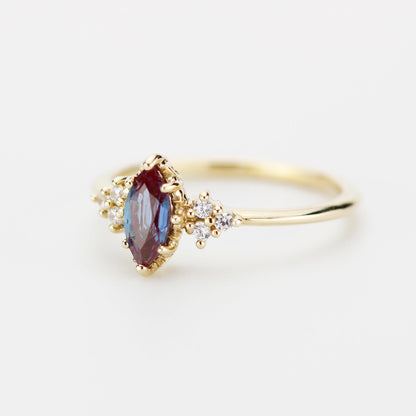 Marquise Lab Alexandrite Alexandrite and Diamond Engagement Ring in 18k Solid Gold