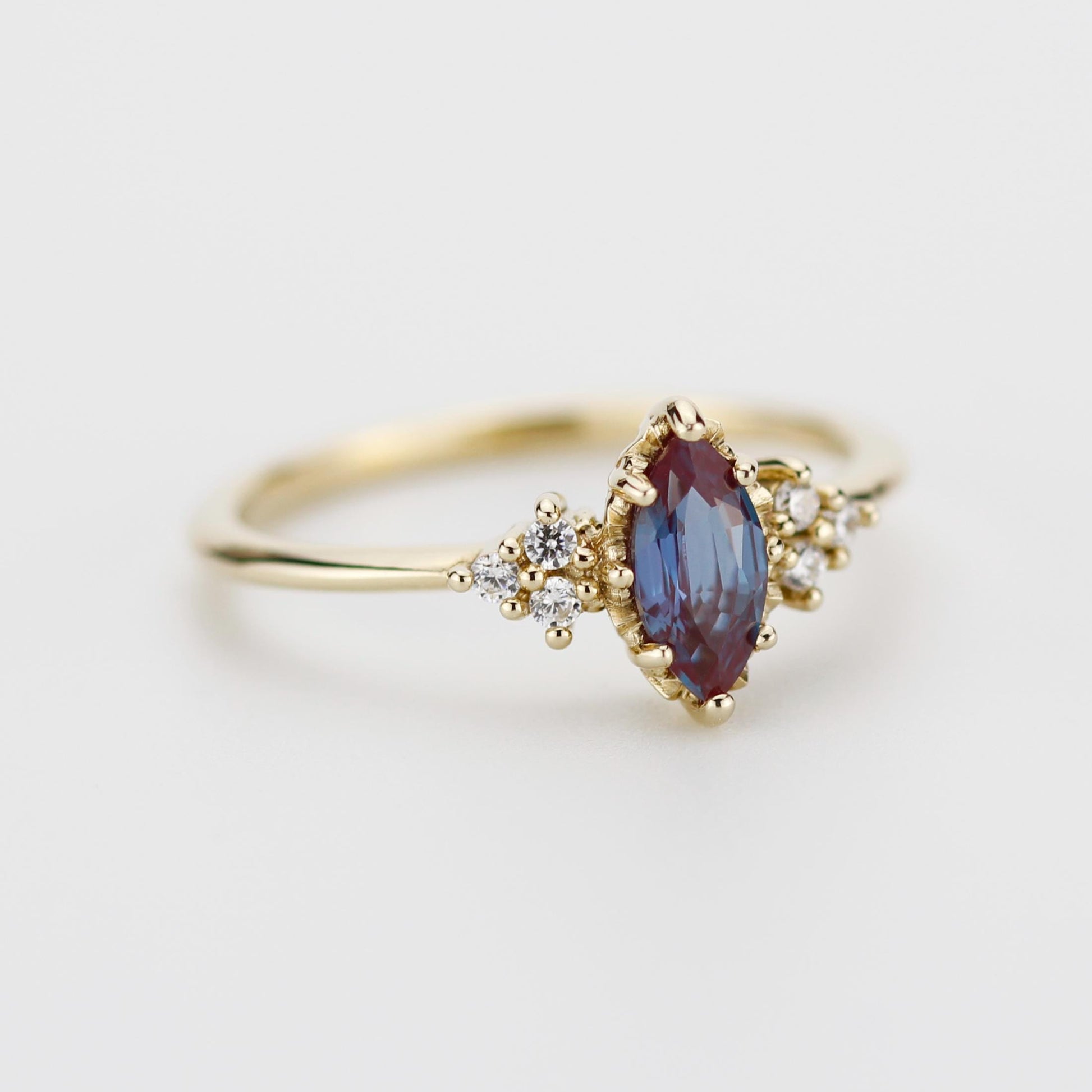 Marquise Lab Alexandrite Alexandrite and Diamond Engagement Ring in 18k Solid Gold