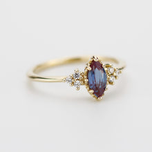 Load image into Gallery viewer, Marquise Lab Alexandrite Alexandrite and Diamond Engagement Ring in 18k Solid Gold