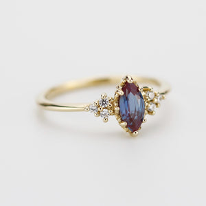 Marquise Lab Alexandrite Alexandrite and Diamond Engagement Ring in 18k Solid Gold