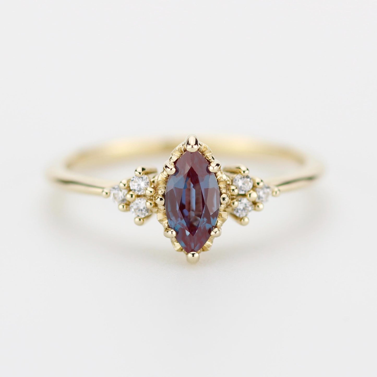 Marquise Lab Alexandrite Alexandrite and Diamond Engagement Ring in 18k Solid Gold