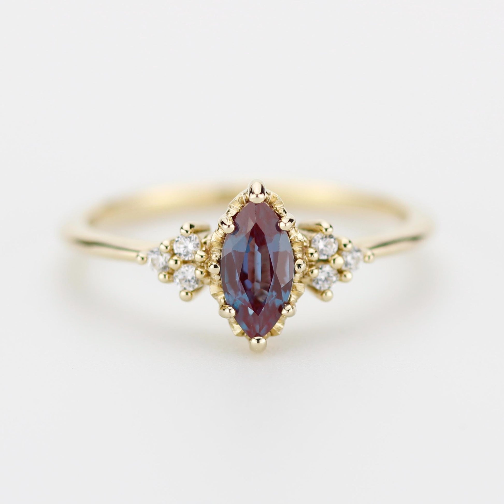 Marquise Lab Alexandrite Alexandrite and Diamond Engagement Ring in 18k Solid Gold