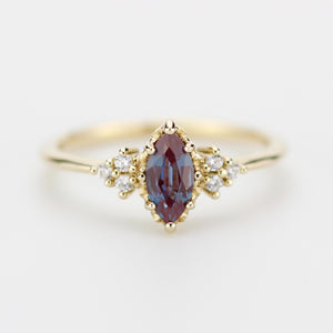 Marquise Lab Alexandrite Alexandrite and Diamond Engagement Ring in 18k Solid Gold